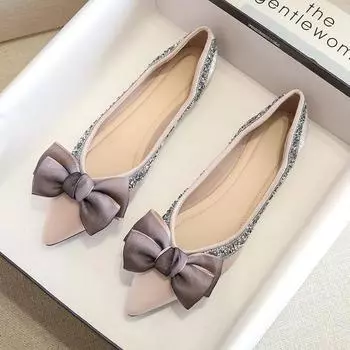 Модная роскошь 2024 года, новые туфли-лодочки с бантом, женские туфли со стразами, заостренные, с мелким носком, на плоской подошве, большие классические повседневные женские туфли 41-43 34 чёрный