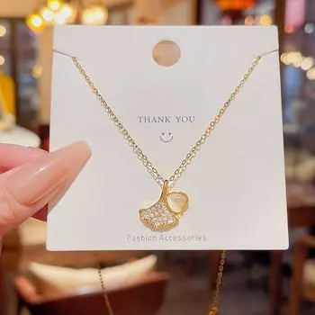 Модная роскошь гинкго билоба ожерелье ниша микро-инкрустированный циркон веер кулон титан ключица цепочка ювелирные изделия женщина