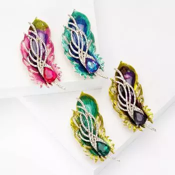 Модная роскошная брошь в виде пера со стразами, высококачественная нишевая женская брошь-булавка для костюма