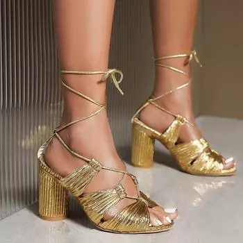Модная роскошная летняя обувь для женщин, сандалии, шлепанцы, высокие каблуки, ремешки на щиколотке, сексуальные золотые туфли для вечеринки и свадьбы, женские, большого размера 44 50 34 чёрный