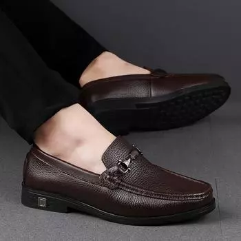 Модная роскошная мужская повседневная обувь из натуральной кожи, мужские мокасины ручной работы, без застежек, мокасины для отдыха и прогулок, высококачественные мужские туфли для вождения 37 коричневый