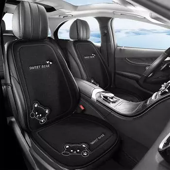 Модная роскошная подушка для сиденья автомобиля, льняная, с рисунком медведя из мультфильма, женская, милая, противоскользящая, дышащая, защитная подушка для сиденья автомобиля, универсальный чехол