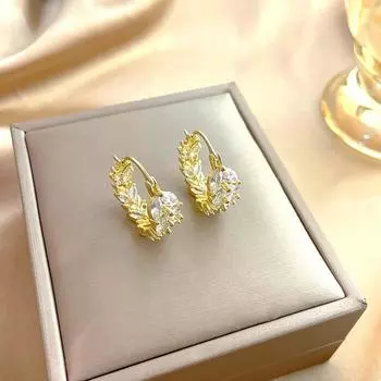 Модная роскошная женская пряжка для ушей с микроинкрустацией из циркона и пшеницы с геометрическим геометрическим рисунком