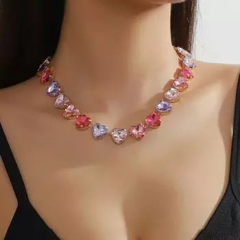 Модная розовая ключичная цепочка с цепочкой в виде сердца персикового цвета для женщин Style 4