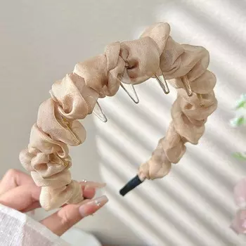 Модная розовая сетчатая повязка на голову с драпировкой для женщин и девочек, элегантный бант, однотонная, зубчатая, нескользящая, аксессуары для волос