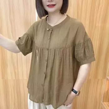 Модная рубашка для женщин на лето повседневная универсальная свободная рубашка для женщин среднего возраста, прикрывающая живот, рубашки S жёлтый