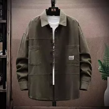 Модная рубашка, мужская рабочая одежда, рубашка, стильная куртка, пальто, новая свободная повседневная рубашка с длинным рукавом M зелёный
