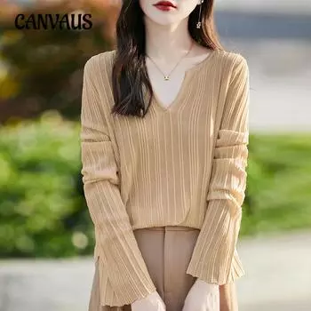 Модная рубашка Pop Sense Chic с V-образным вырезом и длинными рукавами, трикотажная рубашка для женщин, модные топы для весны и осени в стиле темперамент M белый