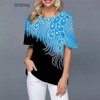 Модная рубашка с 3D-принтом, летняя, с коротким рукавом, в уличном стиле, женские блузки с круглым вырезом, женские повседневные рубашки, женские пуловеры, топы S