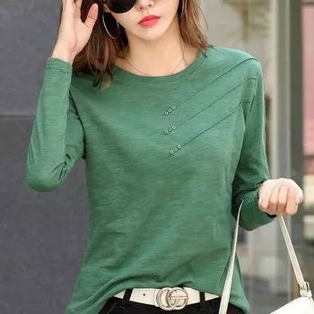 Модная рубашка с длинным рукавом и круглым вырезом для женщин, хлопковая футболка больших размеров, осенняя однотонная свободная универсальная офисная женская корейская одежда M белый