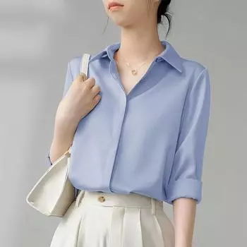 Модная рубашка с длинными рукавами для женщин, свободный дизайн, сплошной цвет и корейский стиль на весну M