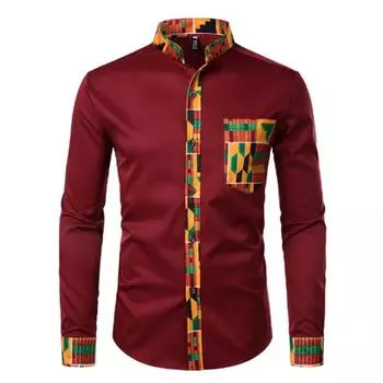 Модная рубашка с длинными рукавами и воротником-стойкой, повседневная новая мужская рубашка с контрастным цветом M синий