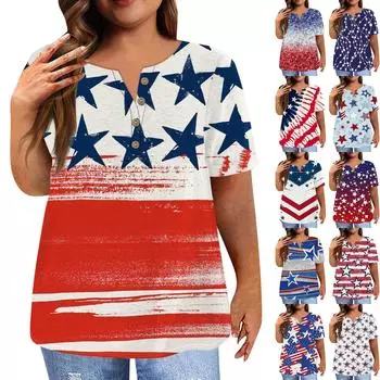 Модная рубашка с коротким рукавом, круглая шея, футболка больших размеров, повседневные топы с градиентным принтом для женщин L синий