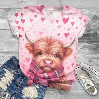 Модная рубашка с коротким рукавом, винтажный мультяшный принт с животными, футболка для женщин, топ больших размеров, женская трендовая одежда S
