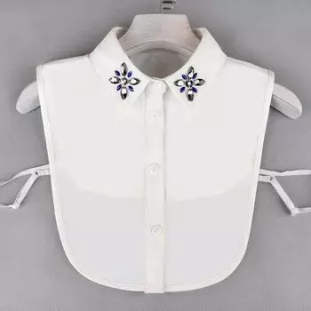 Модная рубашка с накладным воротником со стразами, женская, с круглым вырезом, шифоновая, универсальная, женская, с накладным воротником, воротник-стойка с бусинами