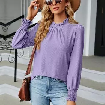 Модная рубашка с воротником из съедобного дерева, офисная женская блузка с длинными рукавами-фонариками, осенне-зимняя свободная плиссированная одежда 28102 S светло-розовый