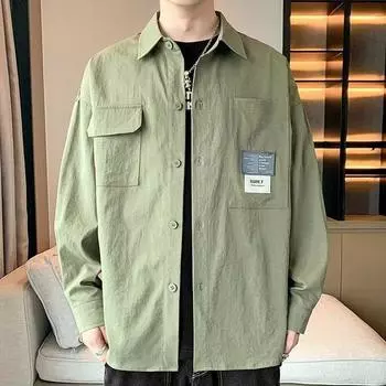 Модная рубашка, весенне-осенняя рабочая одежда, мужская рубашка с длинными рукавами, повседневная куртка, модная свободная мужская рубашка в стиле Харадзюку в стиле ретро M темно-серого