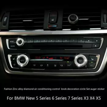 Модная ручка управления кондиционером из цинкового сплава с бриллиантами, декоративный круг, набор шнековых наклеек для B + M + W, новинка 5 серии 6 серии 7 серии X3 X4 X5 серебряный