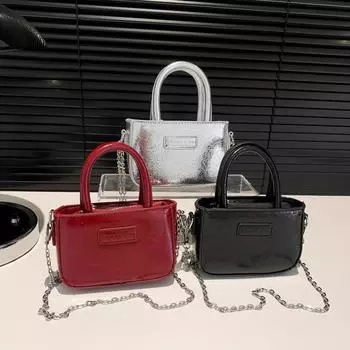 Модная ручная маленькая квадратная сумка для женщин, простые мини-сумки из искусственной кожи красного цвета на одно плечо, новые кошельки для монет на цепочке Mini(Max Length<20cm)