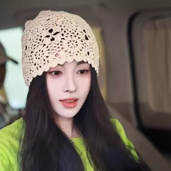 Модная ручная работа вязаная кепка-сумка женская весна и осень Ju Jingyi Same Hollow Wool кепка ретро литературный ворс кепка M56-60cm бежевый