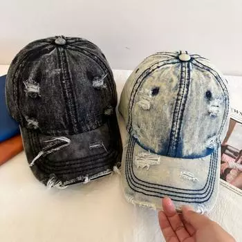 Модная рваная грубая кепка модного бренда бейсболка уличная ретро потертая кепка для мужчин и женщин M56-58cm чёрный