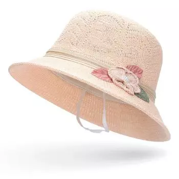 Модная рыбацкая шляпа, летняя полая шляпа, женская шляпа с жемчугом и цветами, дорожная шляпа, шляпа с ветровой веревкой бежевый