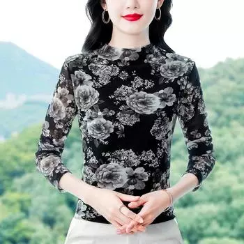 Модная сетчатая рубашка больших размеров с привлекательным принтом, идеально подходящая для многослойного образа осенью и зимой M