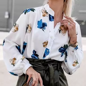 Модная сексуальная рубашка с v-образным вырезом, женская повседневная свободная блузка, женские офисные женские элегантные топы с длинными рукавами, женская одежда 29101 S синий