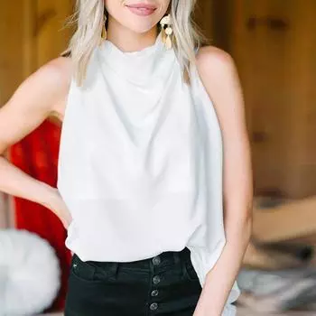 Модная сексуальная уличная блузка летняя женская без рукавов со свободным ворсом с вырезом однотонный пуловер блузка рубашка повседневная хлопковая топ 25342 S зелёный