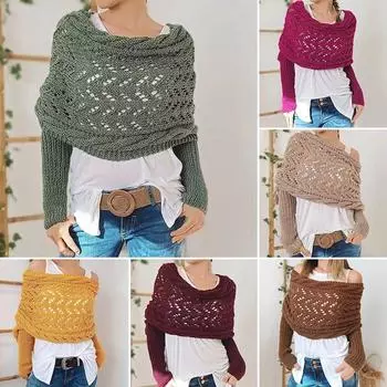 Модная шаль с двойным рукавом для женщин, удлиненная, теплая и холодная, нарядная шаль