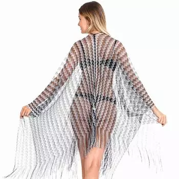 Модная шаль с защитой от солнца, шифоновый кардиган, блузка бикини в радужную полоску, кисточка