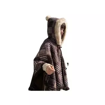 Модная шаль тренд sense 2024 осень и зима новый sense безрукавка шаль коричневый с бахромой капюшон накидка короткое пальто для женщин average size (S size) шоколадный коричневый