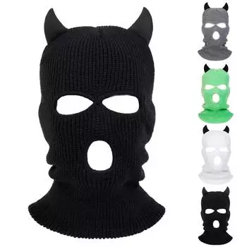 Модная шапка-балаклава с украшением в виде бычьего рога, утепленная ветрозащитная шапка с капюшоном для отдыха и спорта, лыжные шапки, зимние теплые шапки чёрный