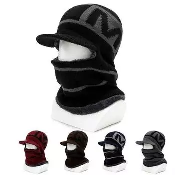 Модная шапка-бини с буквенным принтом, зимняя теплая шапка с пуховой подкладкой, ветрозащитная вязаная шапка, лыжная шапка, шапка one sieze темно-синий