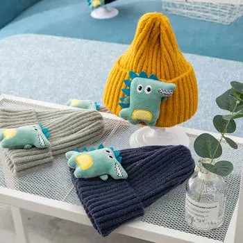 Модная шапка осень-зима детская вязаная шерстяная теплая вязаная крючком шапка для мальчиков и девочек шапки с рисунком динозавра оранжевый