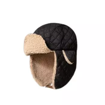 Модная шапка пилота для мужчин и женщин, зимняя, новая, кожаная, утолщенная, теплая, для катания на лыжах, шапка Lei Feng, ветрозащитная M56-58cm чёрный