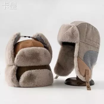 Модная шапка Splicing Lei Feng, женская зимняя теплая шапка для защиты ушей, мужская ветрозащитная шапка для езды на велосипеде, морозостойкая северо-восточная шапка M56-58cm хаки