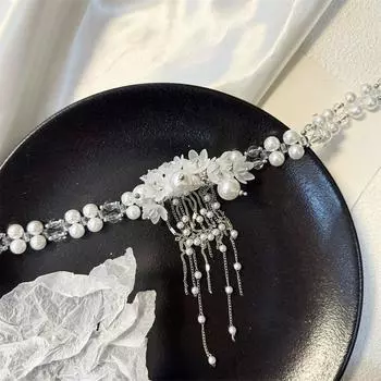 Модная шейная цепочка с жемчужными бусинами, подвеска в виде цветка, бахрома, ожерелье на ключице, регулируемое колье, стильный аксессуар для женщин