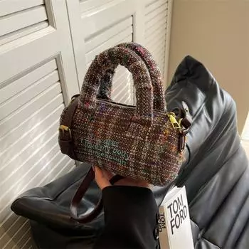 Модная шерстяная мини-сумка женская зимняя новая корейская поп-сумка на одно плечо с кросс-боди, высококачественная сумка Sense Cylinder Pack (20cm<Max Length<30cm)