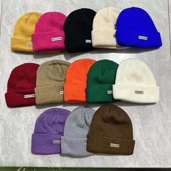 Модная шерстяная шапка цвета конфет, женская зимняя однотонная универсальная утолщенная теплая вязаная шапка-пуловер с острым носком M56-58cm сапфир синий