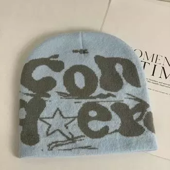 Модная шерстяная шапка с буквами на осень и зиму, теплая мужская вязаная шапка для пары, уличная шапка M56-58cm чёрный