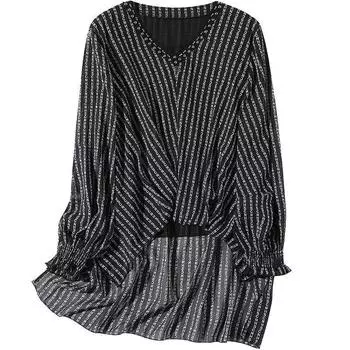 Модная шифоновая рубашка в европейском стиле с V-образным вырезом и блузкой свободного кроя S чёрный