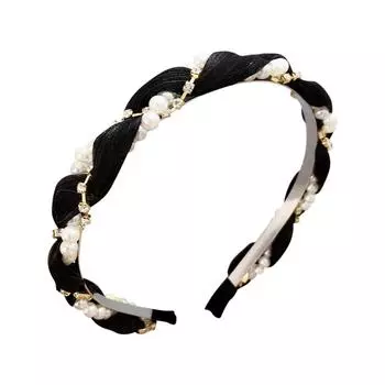 Модная широкая повязка для волос с бриллиантами и жемчугом, женская повязка на голову для волос, повязка на голову для девочек One size чёрный