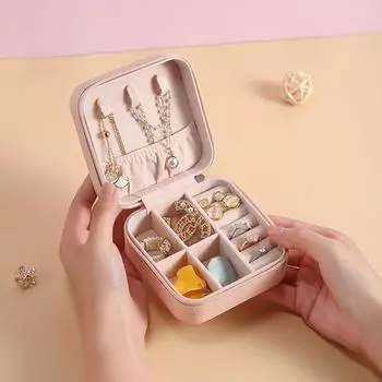 Модная шкатулка для хранения ювелирных изделий из искусственной кожи, портативная дорожная шкатулка для ювелирных изделий, ожерелья, серьги, кольца, органайзер для ювелирных изделий, витрина Mini розовый