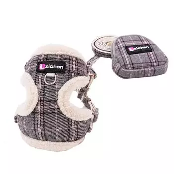 Модная шлейка для домашних животных, набор поводков для собак, клетчатая флисовая сетка, нагрудный ремень, сумка для закусок, маленькая и средняя шлейка для собак и кошек, товары для домашних животных, дропшиппинг S синий