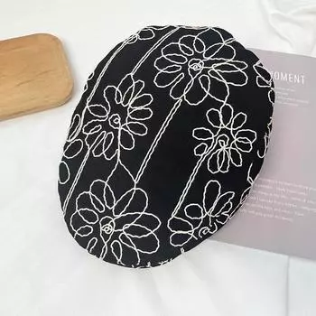 Модная шляпа-берет для женщин с цветочной вышивкой в стиле ретро в корейском стиле, британская винтажная шляпа художника, плоская кепка, береты художника 1pc чёрный