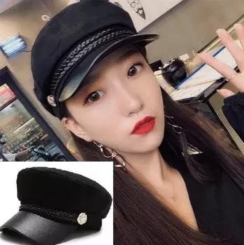 Модная шляпа из искусственной кожи, осенне-зимняя шерстяная матросская шапка для женщин и мужчин, черный берет с плоским верхом, дорожная шляпа C чёрный