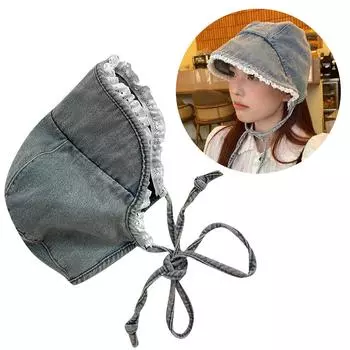 Модная шляпа рыбака с кружевной отделкой, солнцезащитная шляпа, уличная панама для девочек, женская повседневная шляпа-капор, весенний фото-головной убор светло-синий