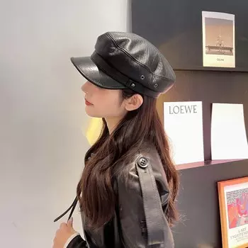 Модная шляпа унисекс из натуральной кожи высокого качества в стиле милитари, весенняя шапка из овечьей кожи с первым слоем, женская шляпа в стиле милитари L 55 56cm
