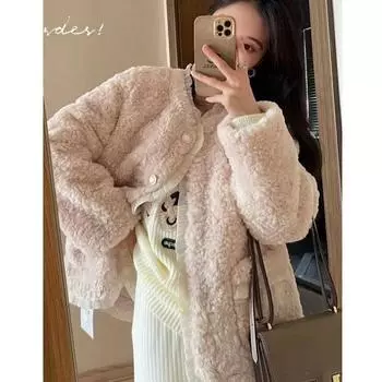 Модная шуба из искусственной овечьей шерсти для женщин 2024 года, весна, корейская версия мехового интегрированного маленького ароматного пальто XXS recommends within 10kg белый